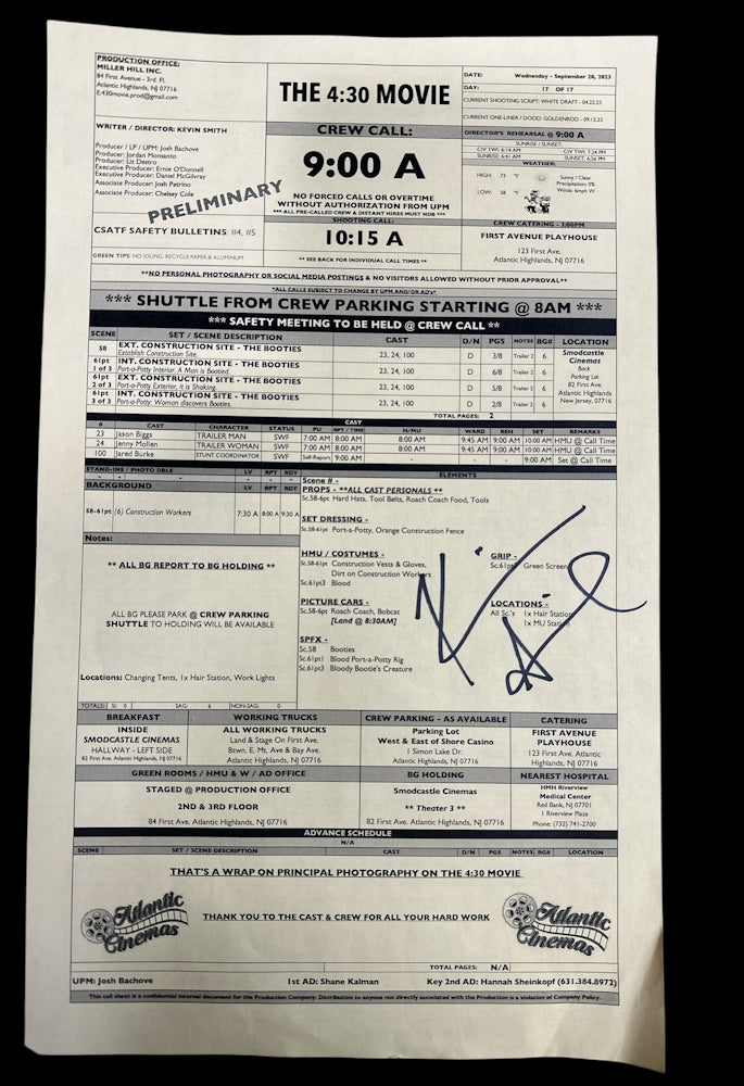 The 4:30 Movie Crew Sheet Signed