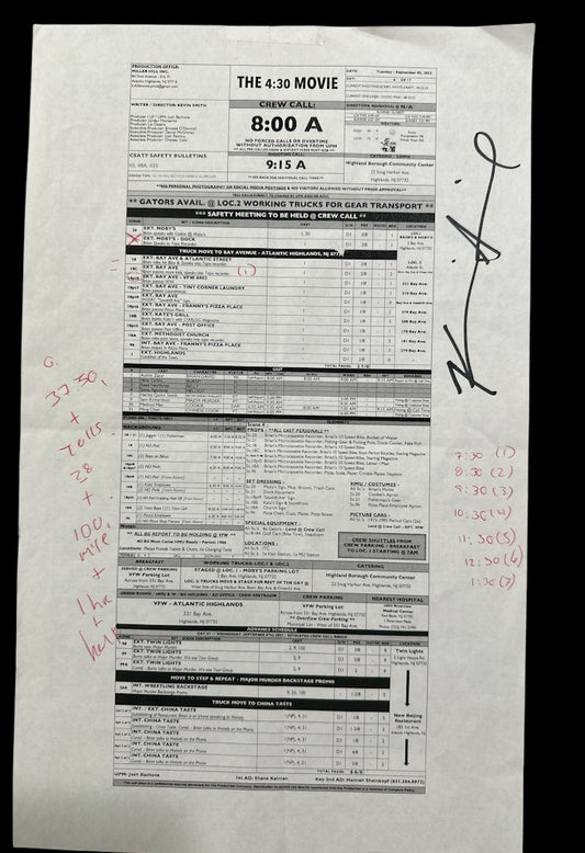 The 4:30 Movie  Crew Sheet Signed