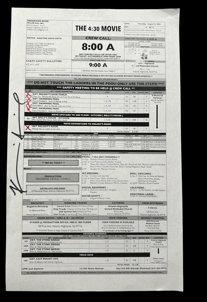 The 4:30 Movie  Crew Sheet Signed B