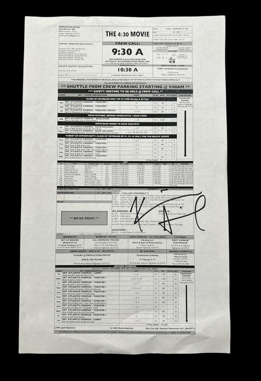 The 4:30 Movie  Crew Sheet Signed D